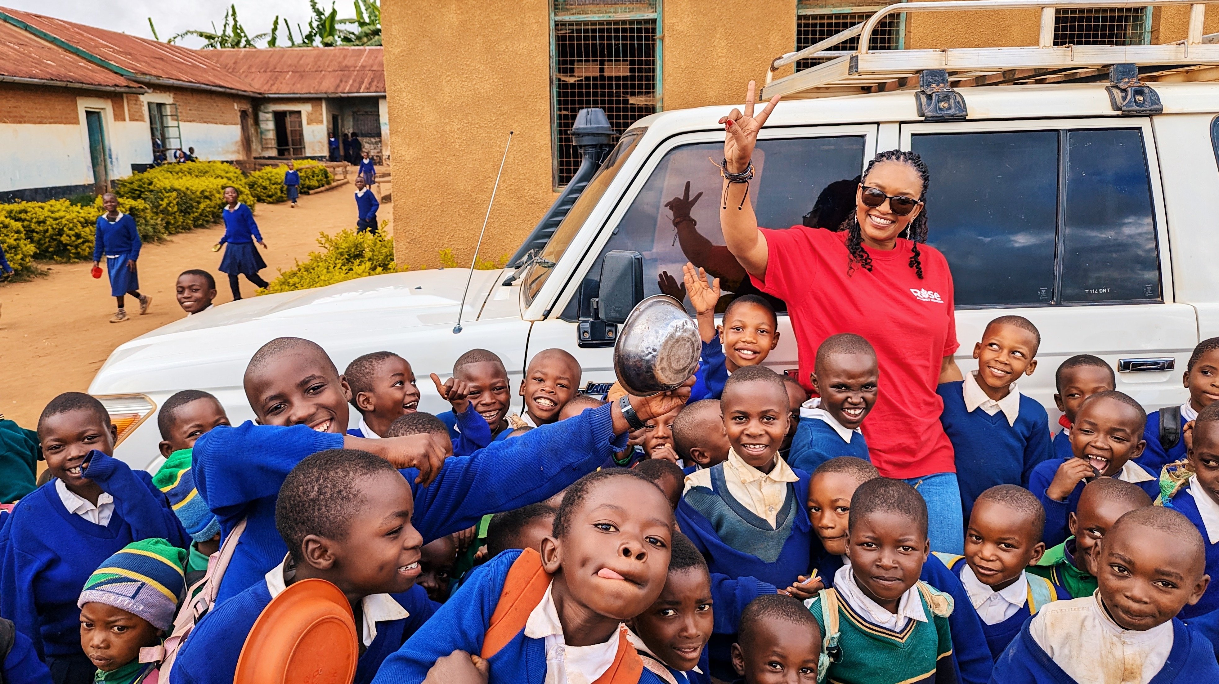 Alzina with students in Tanzania with Global Volunteers 